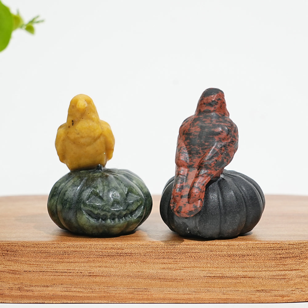Natural Crystal Cute Carving Pumpkin Raven