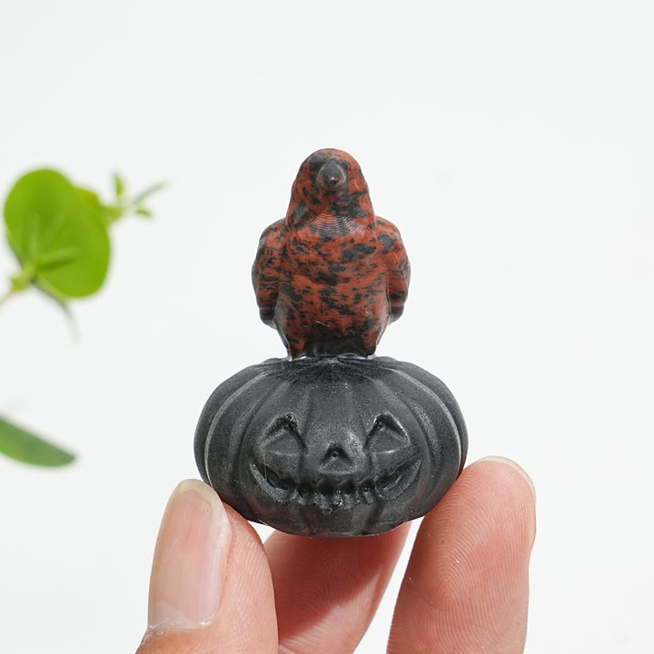 Natural Crystal Cute Carving Pumpkin Raven