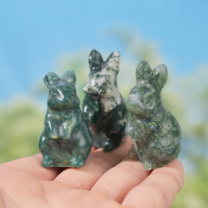 Natural Carving Moss Agate Rabbit