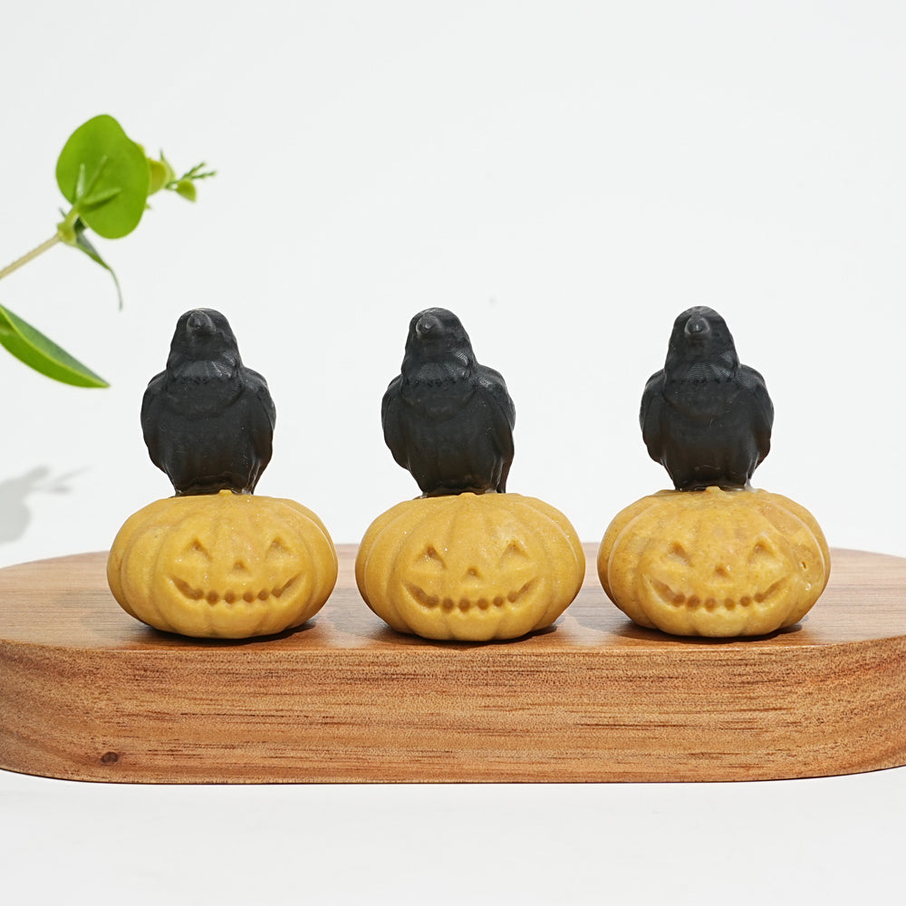 Natural Crystal Cute Carving Pumpkin Raven