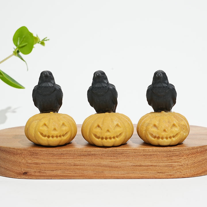 Natural Crystal Cute Carving Pumpkin Raven