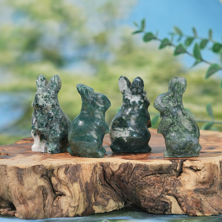 Natural Carving Moss Agate Rabbit