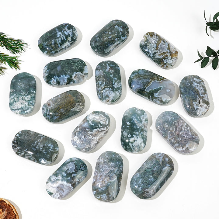 Natural Moss Agate Palm Stone