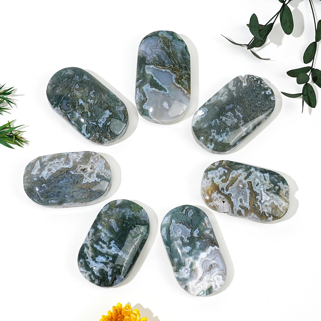 Natural Moss Agate Palm Stone