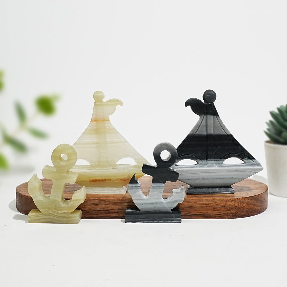 Natural Crystal Carving Sailboat With Anchor