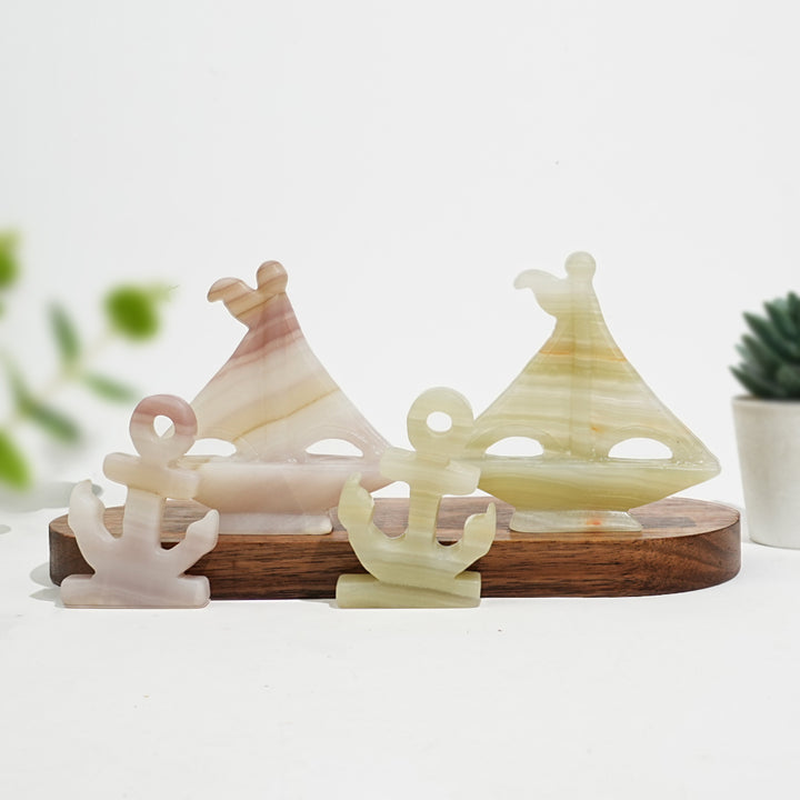 Natural Crystal Carving Sailboat With Anchor