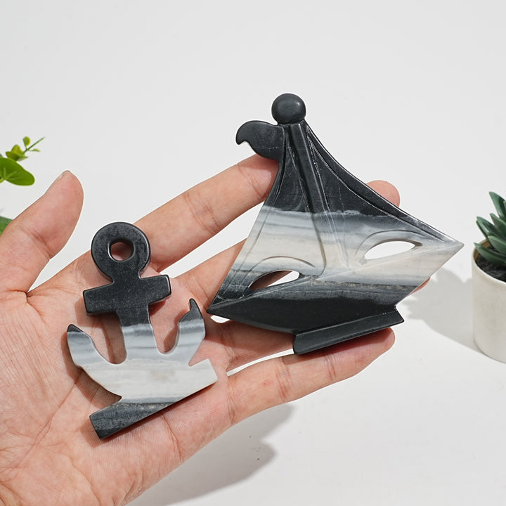 Natural Crystal Carving Sailboat With Anchor