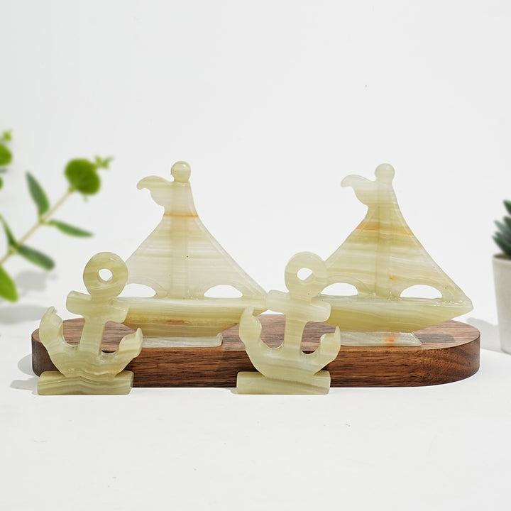 Natural Crystal Carving Sailboat With Anchor