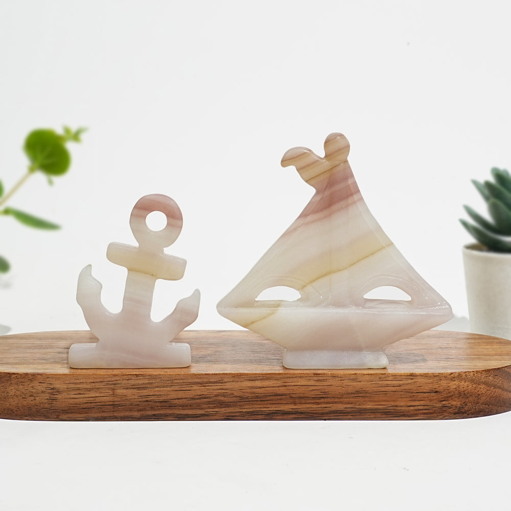 Natural Crystal Carving Sailboat With Anchor