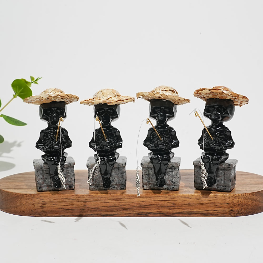 Natural Crystal Straw Hat Skeleton Fisher