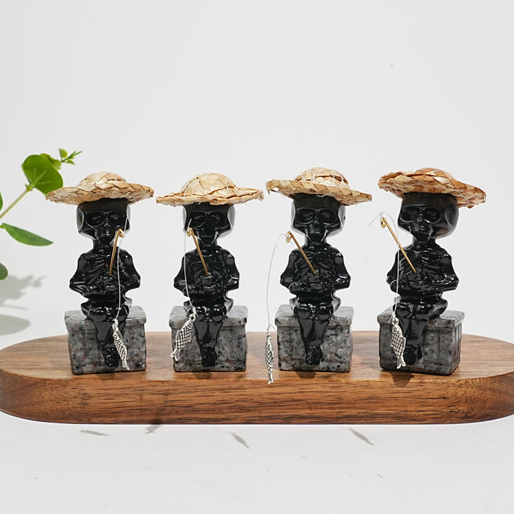 Natural Crystal Straw Hat Skeleton Fisher