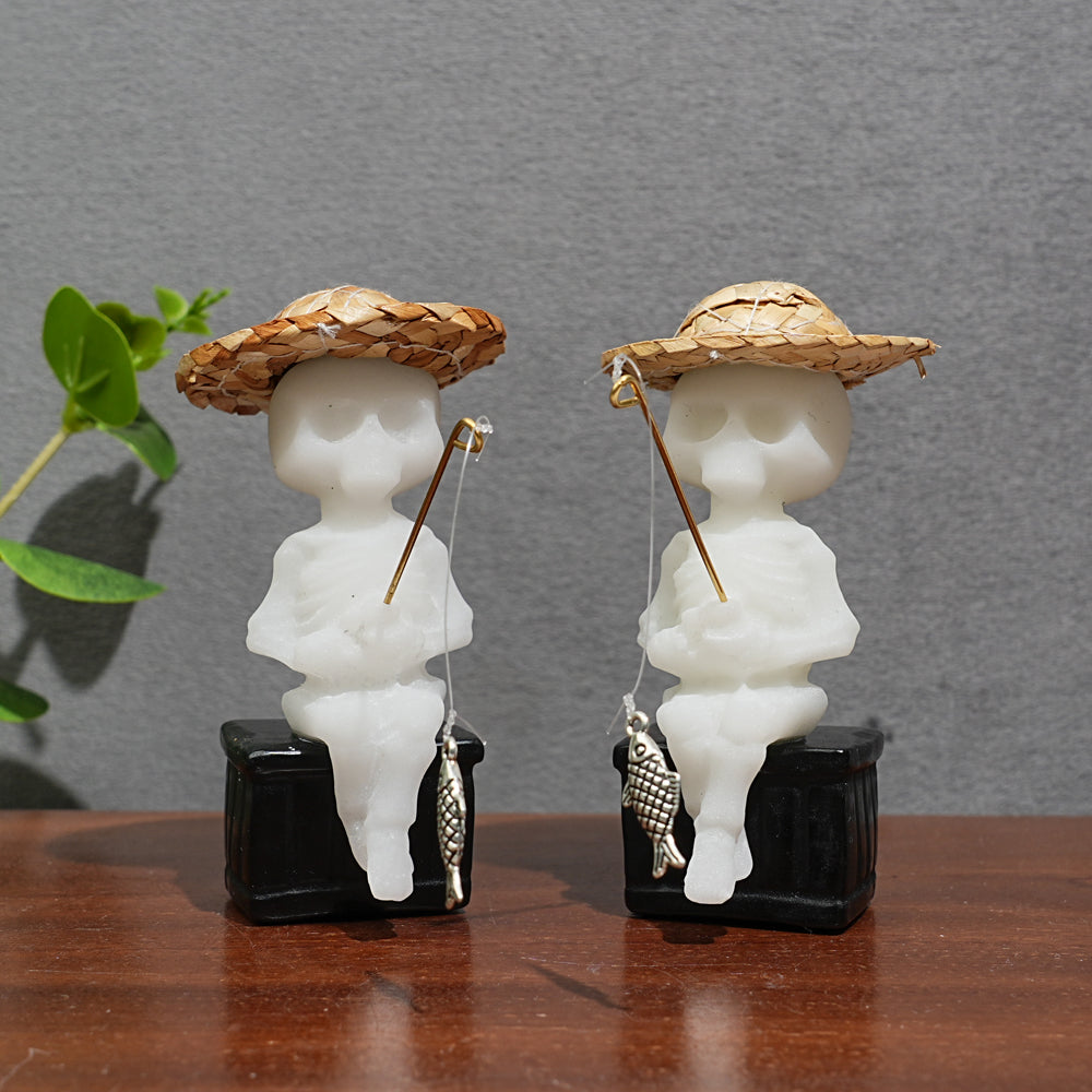 Natural Crystal Straw Hat Skeleton Fisher