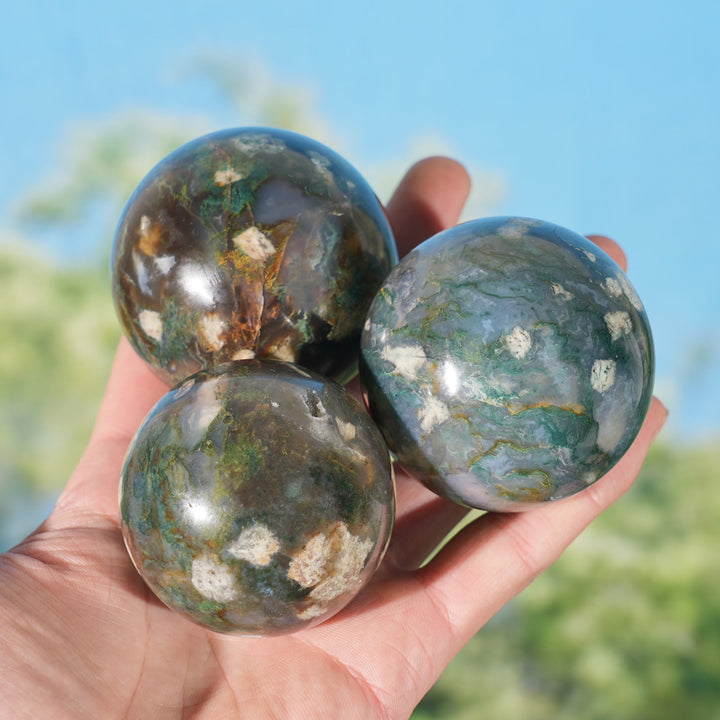 Natural Moss Agate with Calcite Sphere
