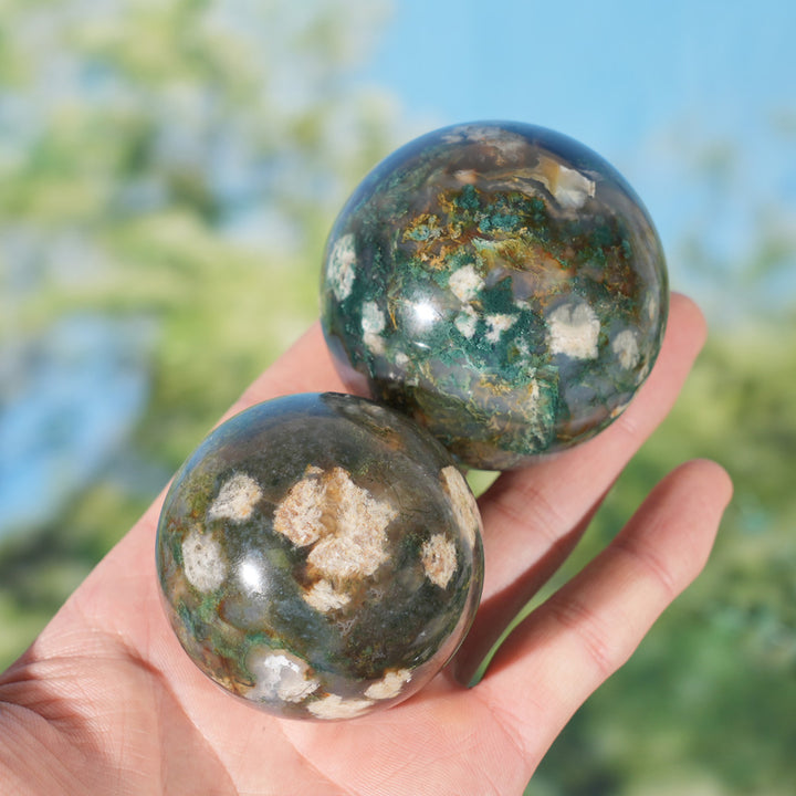 Natural Moss Agate with Calcite Sphere