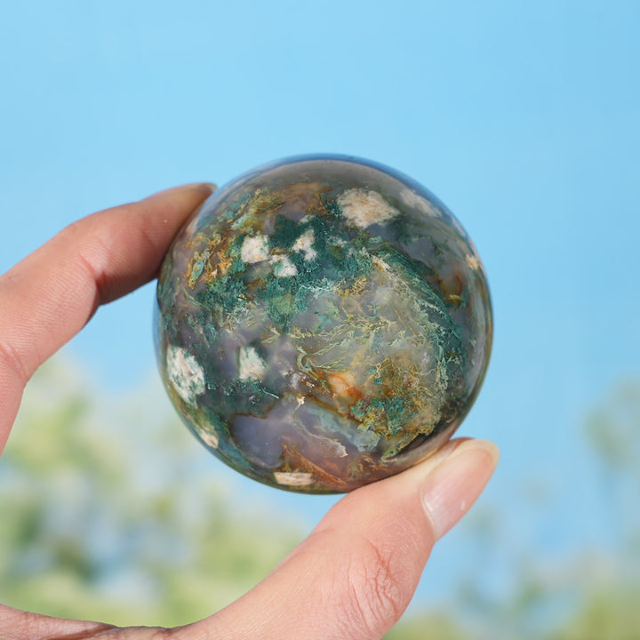 Natural Moss Agate with Calcite Sphere