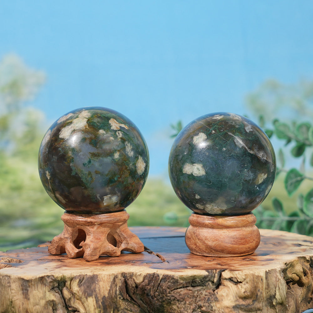 Natural Moss Agate with Calcite Sphere