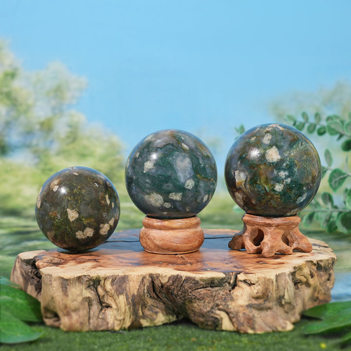 Natural Moss Agate with Calcite Sphere