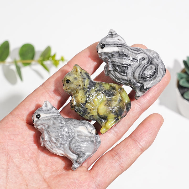 Natural Crystal Carved Bow Tie Cat