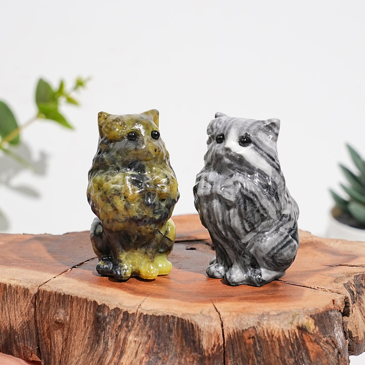 Natural Crystal Carved Bow Tie Cat