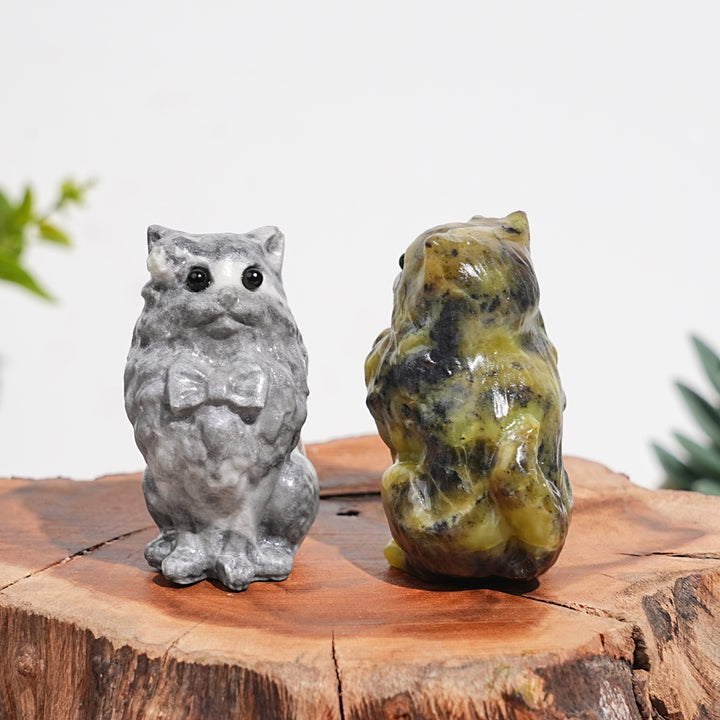 Natural Crystal Carved Bow Tie Cat