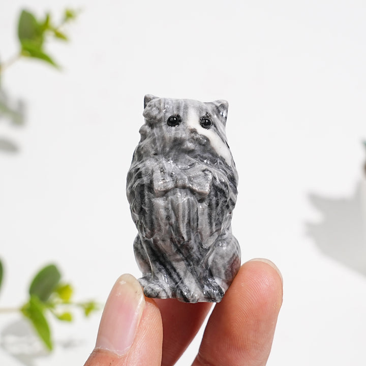 Natural Crystal Carved Bow Tie Cat
