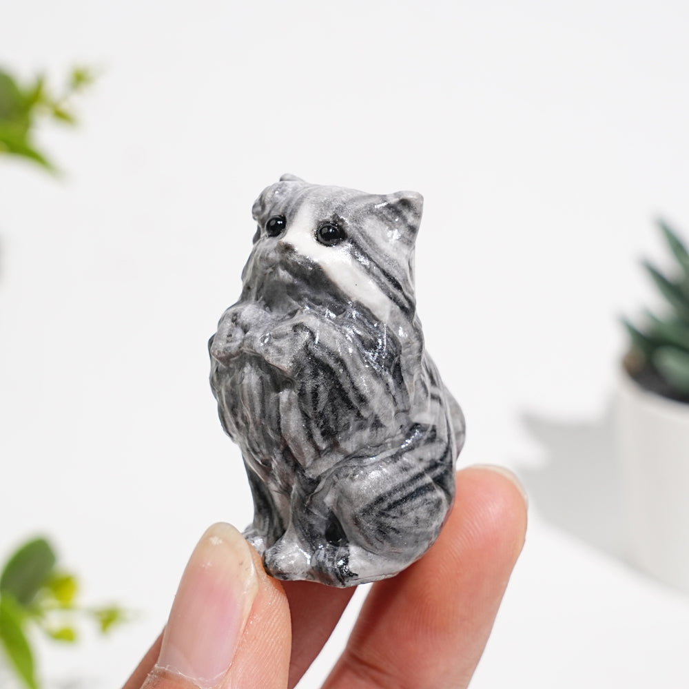 Natural Crystal Carved Bow Tie Cat