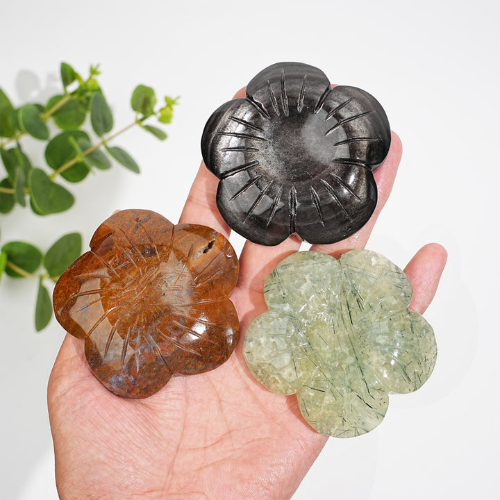 Natural Crystal Peach Blossom Sphere Holder Carving