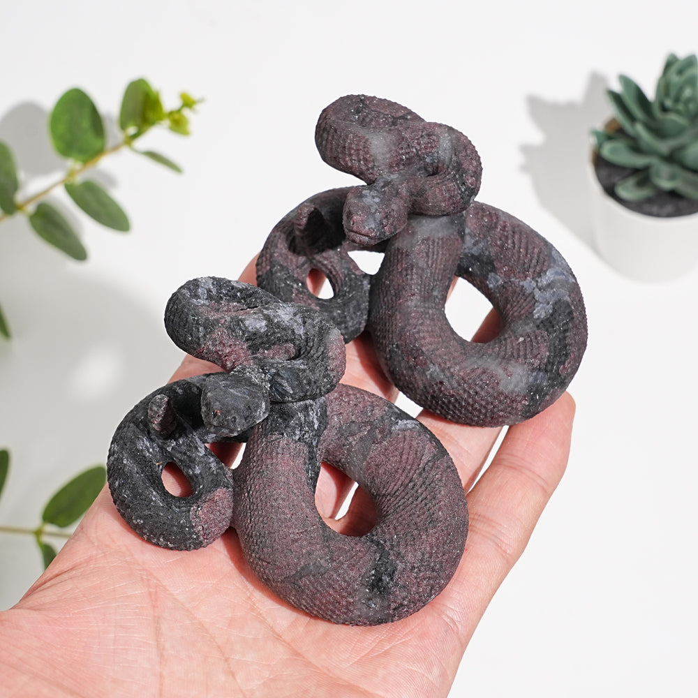Natural Garnet With Arfvedsonite Carved Snake