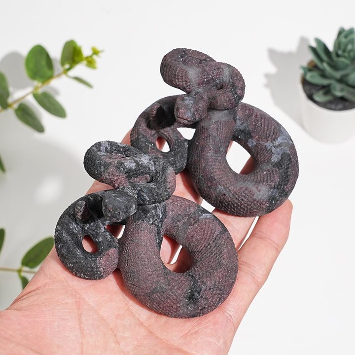 Natural Garnet With Arfvedsonite Carved Snake