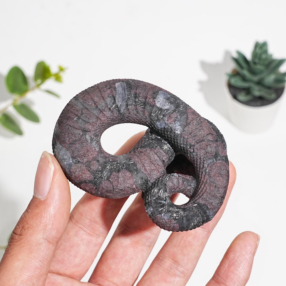 Natural Garnet With Arfvedsonite Carved Snake