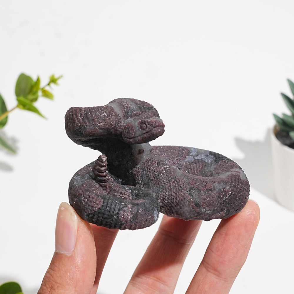 Natural Garnet With Arfvedsonite Carved Snake