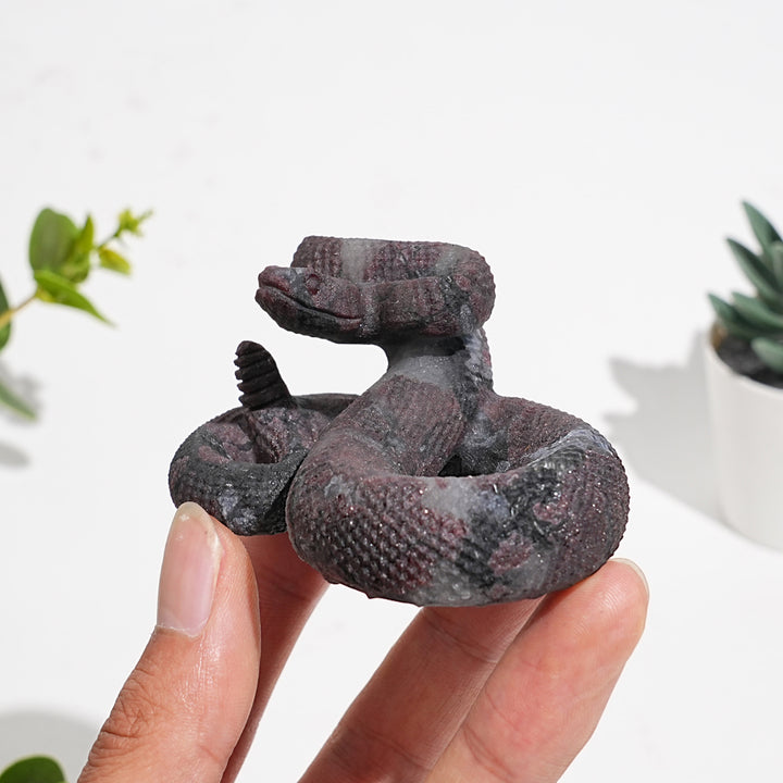 Natural Garnet With Arfvedsonite Carved Snake