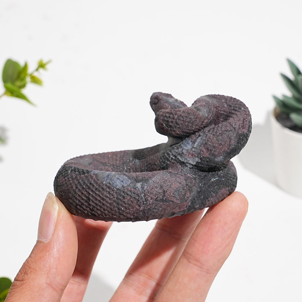 Natural Garnet With Arfvedsonite Carved Snake