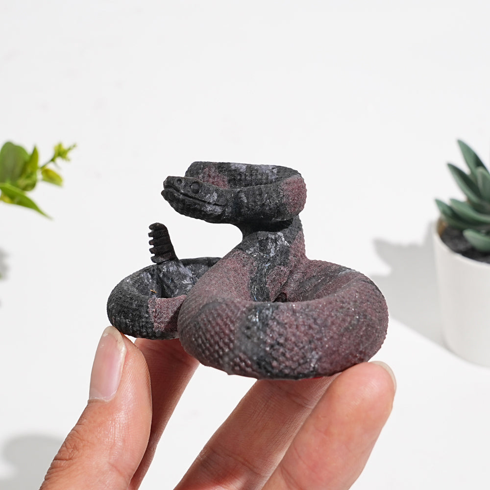 Natural Garnet With Arfvedsonite Carved Snake