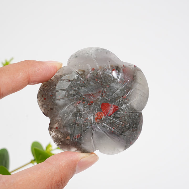 Natural Crystal Peach Blossom Sphere Holder Carving