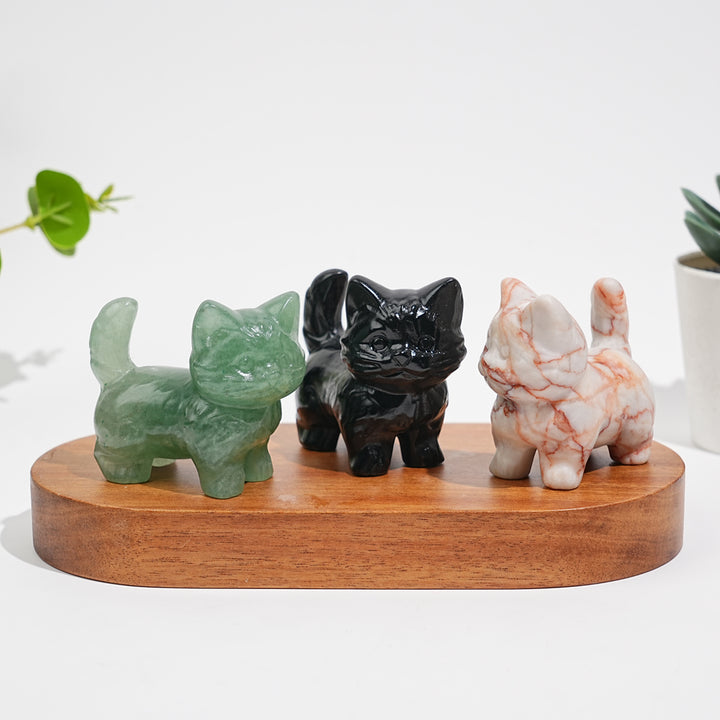 Natural Crystal Cat Carving With Raised Tail