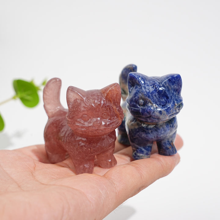 Natural Crystal Cat Carving With Raised Tail