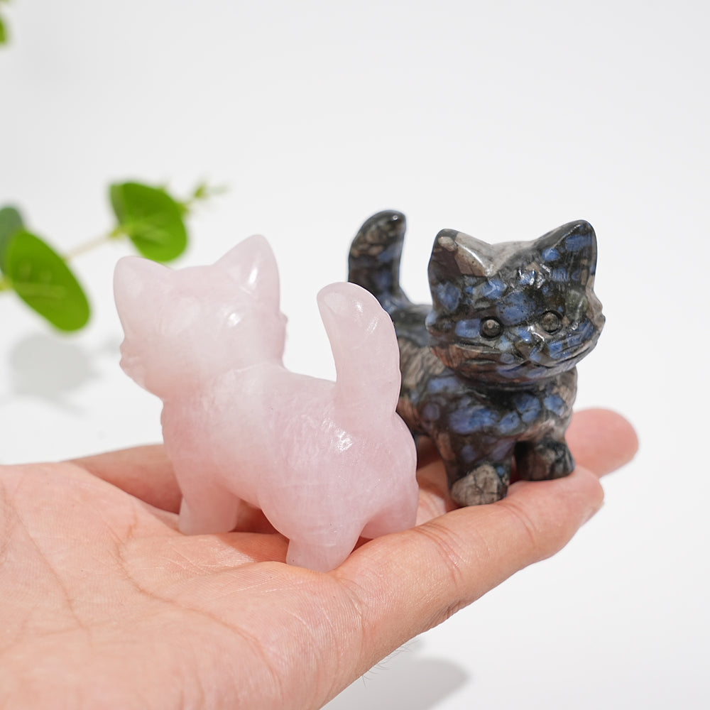 Natural Crystal Cat Carving With Raised Tail