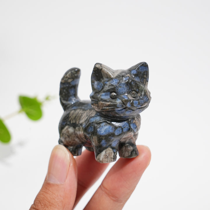 Natural Crystal Cat Carving With Raised Tail