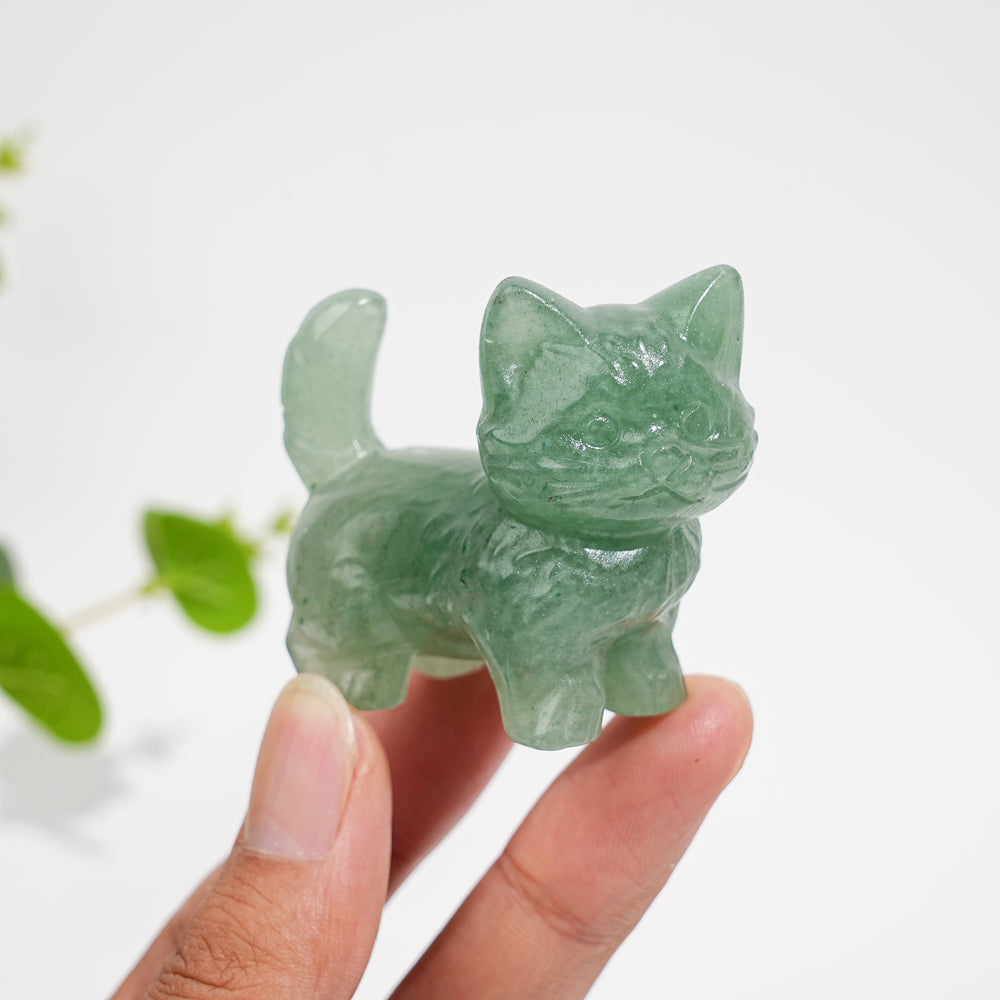 Natural Crystal Cat Carving With Raised Tail
