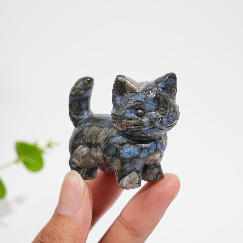 Natural Crystal Cat Carving With Raised Tail