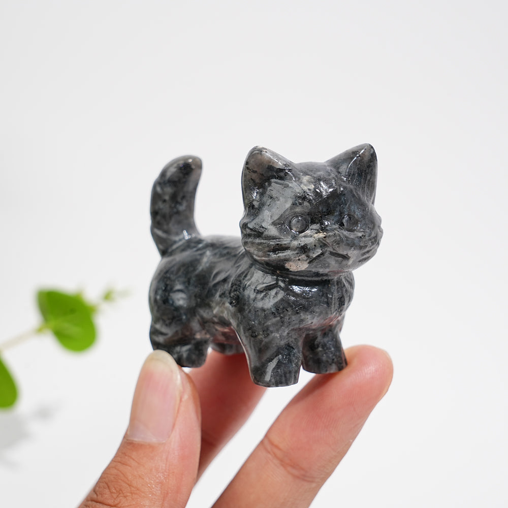 Natural Crystal Cat Carving With Raised Tail
