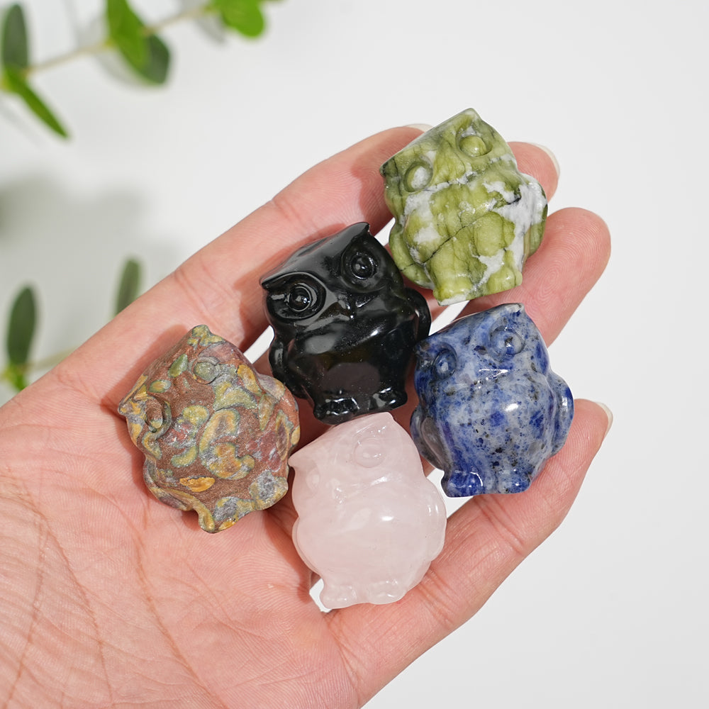 Natural Crystal Carving Mini Cute Chubby Owl