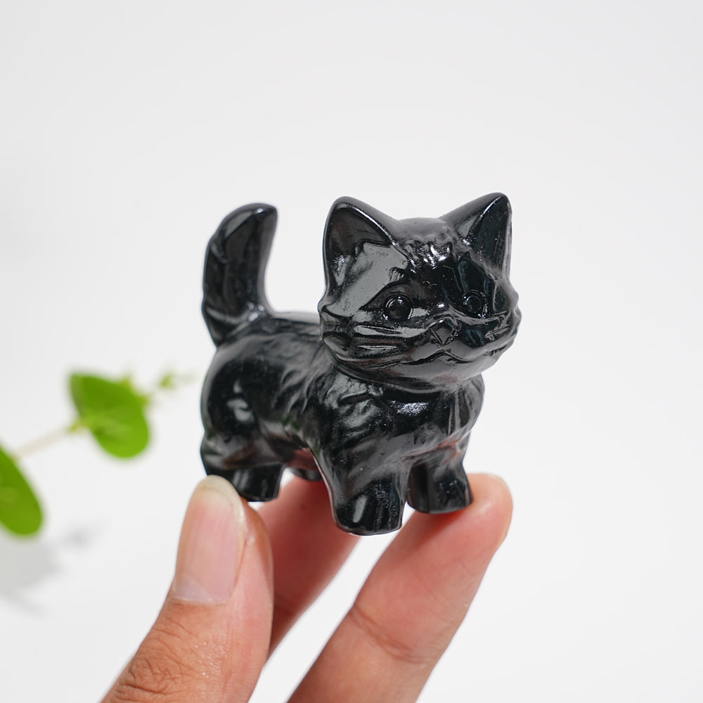 Natural Crystal Cat Carving With Raised Tail