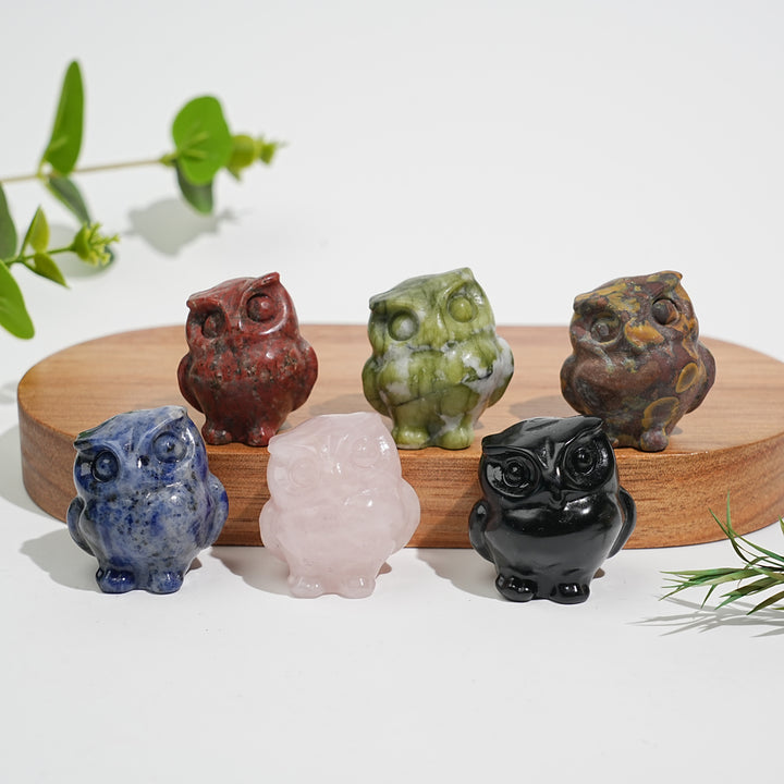 Natural Crystal Carving Mini Cute Chubby Owl