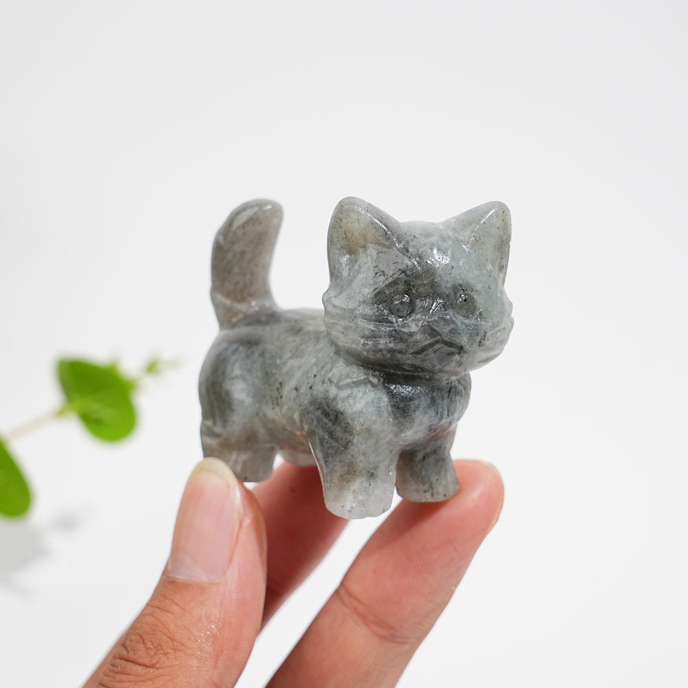 Natural Crystal Cat Carving With Raised Tail