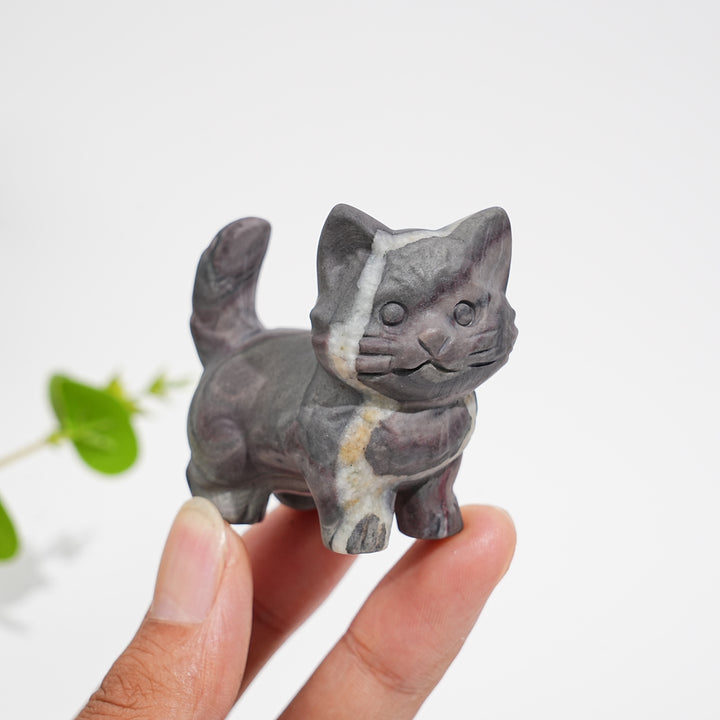 Natural Crystal Cat Carving With Raised Tail