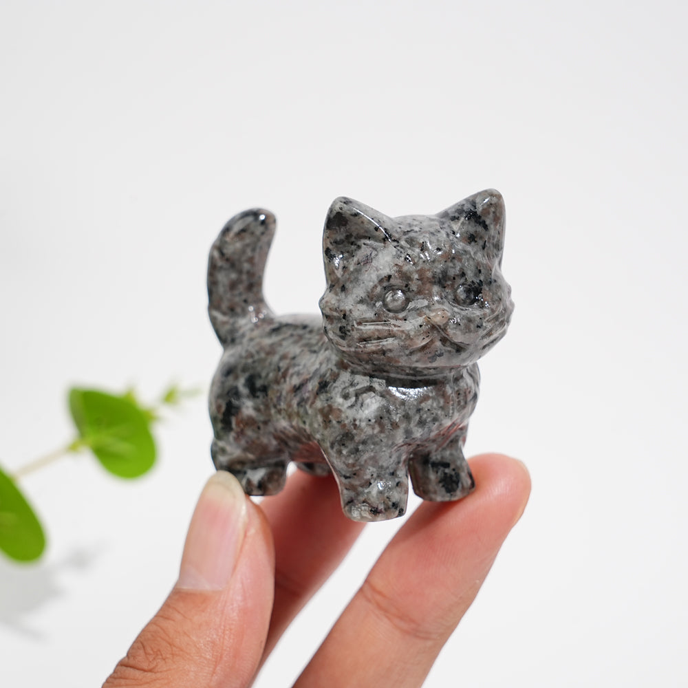 Natural Crystal Cat Carving With Raised Tail