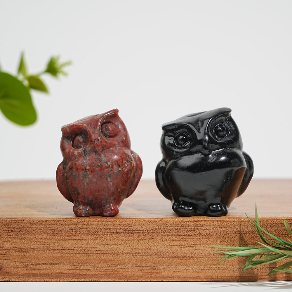 Natural Crystal Carving Mini Cute Chubby Owl