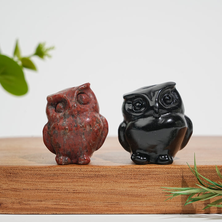 Natural Crystal Carving Mini Cute Chubby Owl